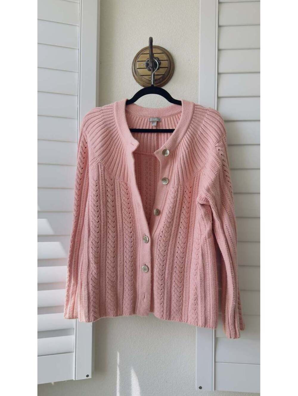 J.Jill Pink Cable Knit Button Front Cardigan Size L